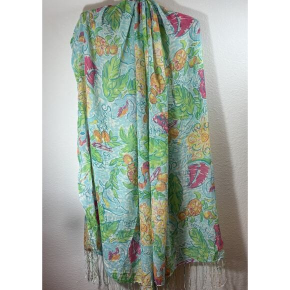 Lilly Pulitzer Murfee Scarf Florida Sarasota Longboat Key OS Fringe Blue Green - Picture 1 of 6